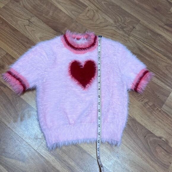 Kimchi Blue Womens Heart Kalila Knit Fluffy Crop Top Pink Small - Picture 4 of 12